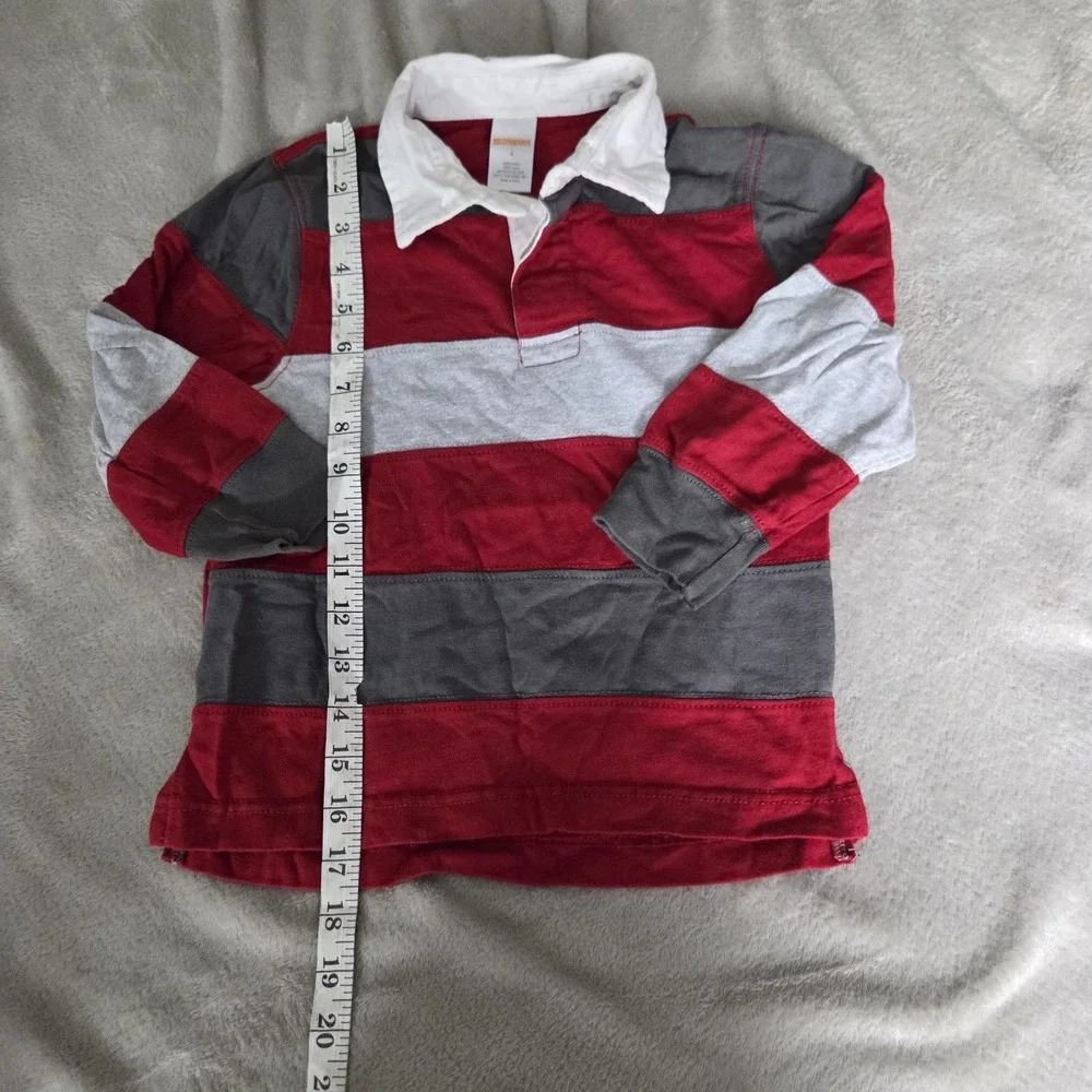 Gymboree Boys Size 4 Classic White Collar Red Gray Stripes Rugby Shirt